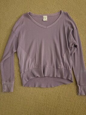 aerie Lavender Waffle Knit V-Neck Sweatshirt